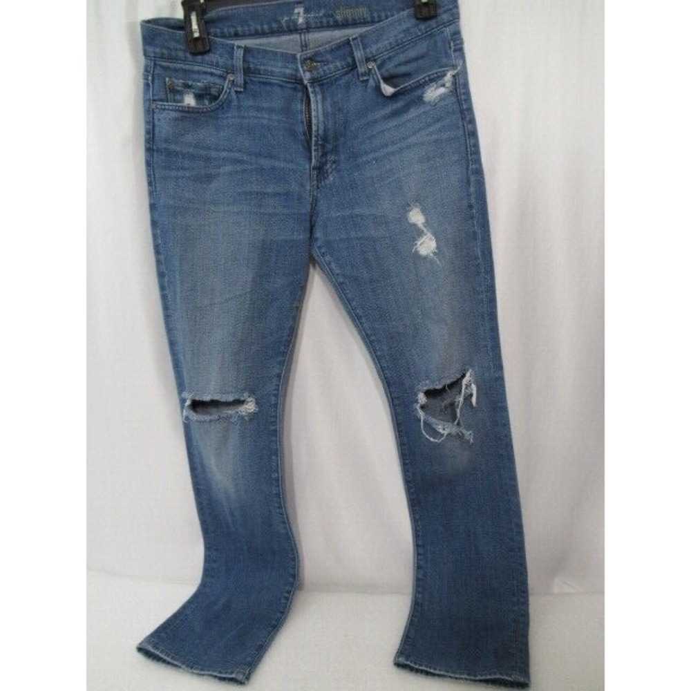 7 For‎ All Mankind Size 32 Slimmy Straight Leg Distressed Jeans
